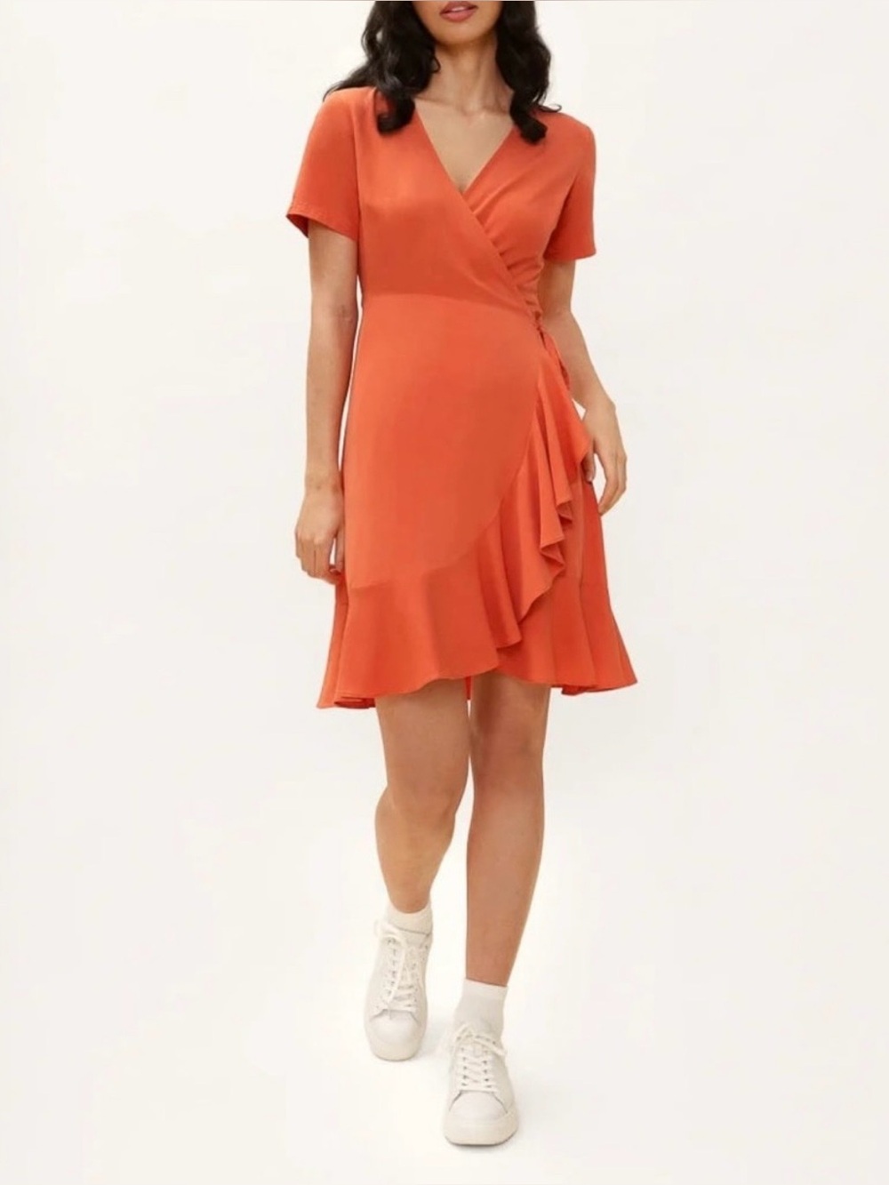 Rachel Orange Wrap Mini Dress with Ruffle Hem size small